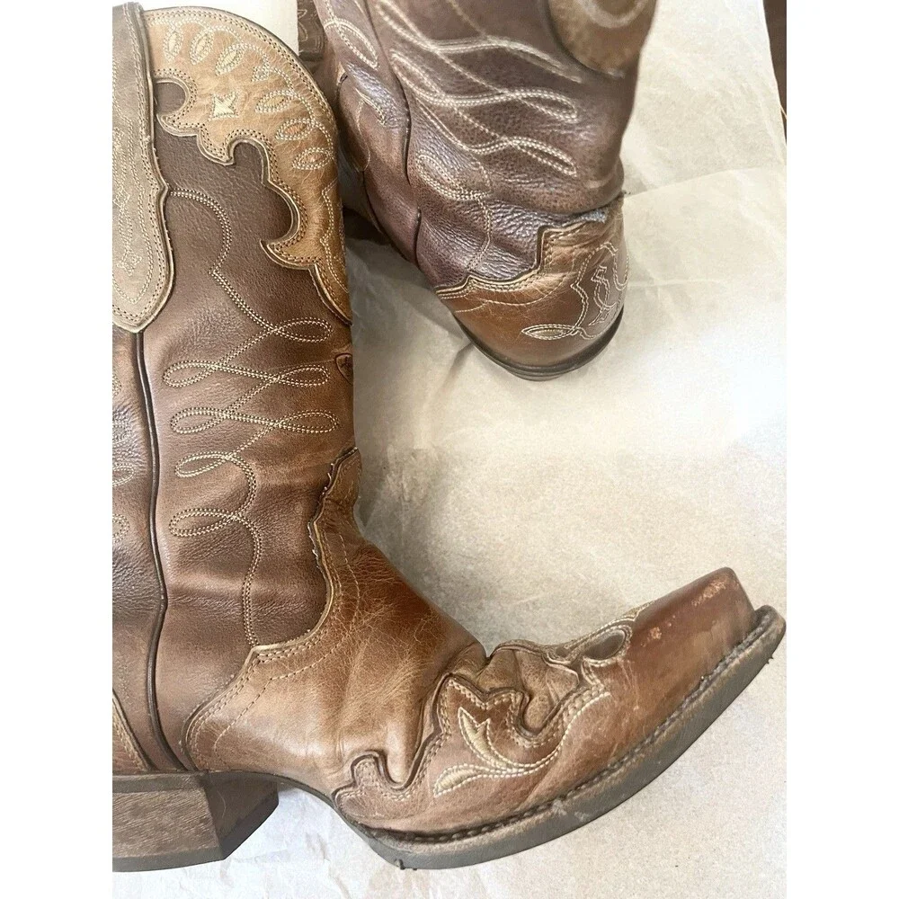 Ariat Zealous Overlay Snip Toe Decrative Western Cowboy Boots Size 10 40.5 Tan